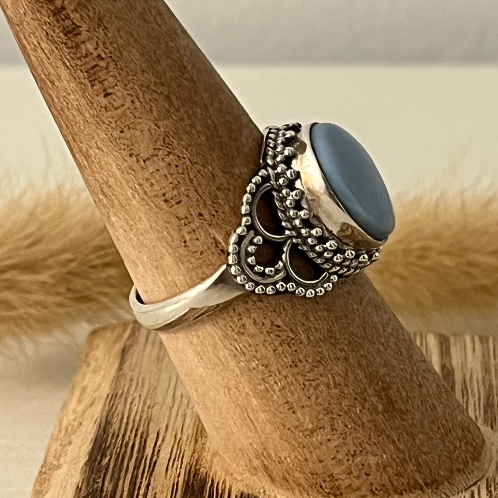 New 925 Solid Sterling Silver Blue Owyhee Opal Gemstone Ring Size 8.5 - Picture 2 of 9